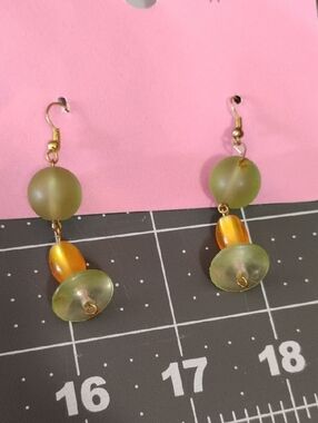 Green and Amber Beaded Drop Earrings - Women's Jewelry